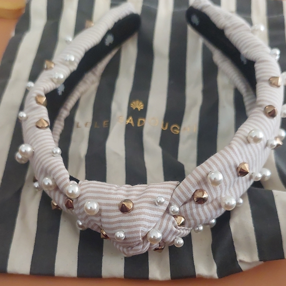 Lele Sadoughi Striped Headband with Pearls and Studs